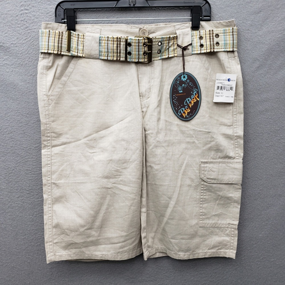BeBop Cargo Bermuda Shorts Light Khaki Beige Belted Y2K Skater Style Size 11 NWT